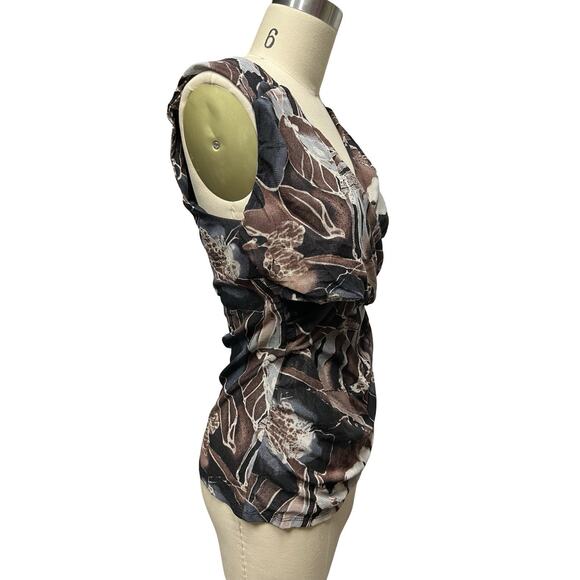 cleo SZ M Womens Mixed Print Sleeveless Mesh Faux Wrap Top Whimsigoth Y2K - Picture 3 of 4